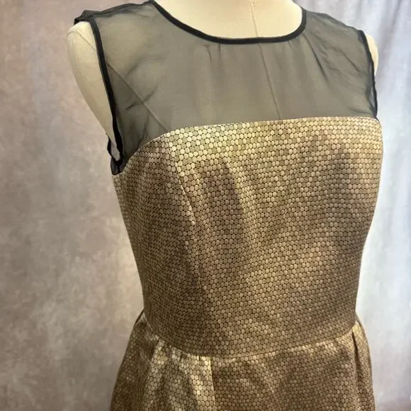 Chic Black Gold Sheer Illusion Metallic Boutique Midi Formal Dress with Pockets - Picture 3 of 12